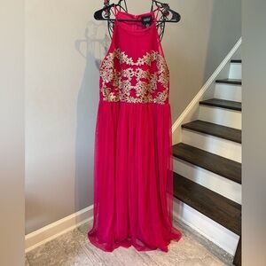 Lovely Grace Sparkle Gold Maxi Dress Fuchsia Women's XL